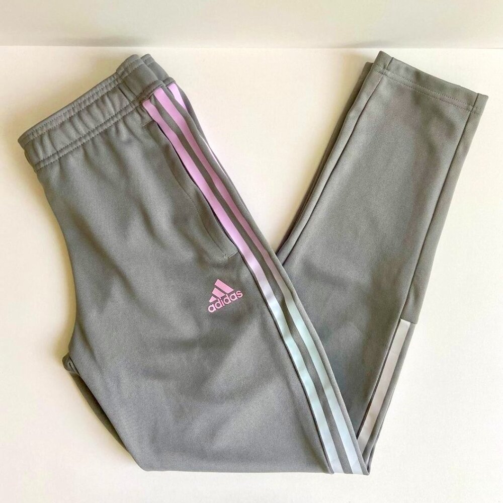 Adidas Girls' Grey with Pink & Blue Ombre Striped Zippered Track Pants